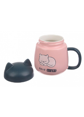 Чашка керамическая "Котенок" с крышкой 450 мл, розовая (66-7920) No Brand (256451443)