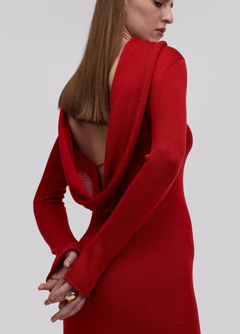 Червона вечірня, кежуал, пляжна сукня з відкритою спиною KNITLAB однотонна