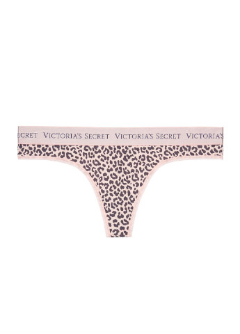 Трусики Victoria's Secret стринги леопардовые розовые повседневные трикотаж, хлопок