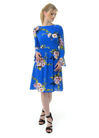 Голубое кэжуал платье с длинным рукавом Arefeva с цветочным принтом
