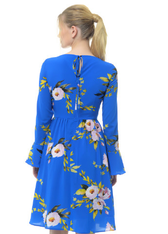 Голубое кэжуал платье с длинным рукавом Arefeva с цветочным принтом