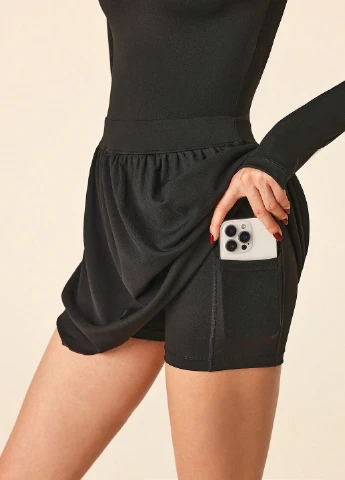 Черное спортивное платье а-силуэт SHEIN однотонное