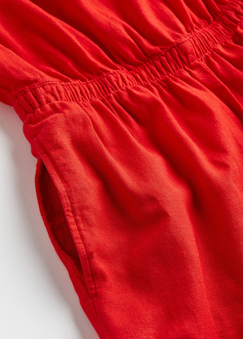 Комбінезон H&M комбінезон-брюки однотонний червоний кежуал льон, віскоза