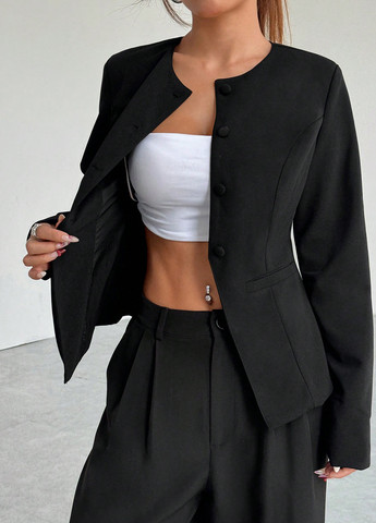 Черный женский жакет SHEIN однотонный - демисезонный