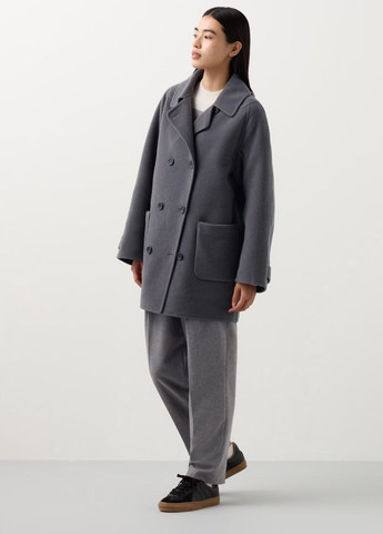 Сіре демісезонне Пальто двобортне Uniqlo