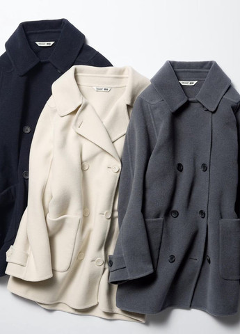 Сіре демісезонне Пальто двобортне Uniqlo