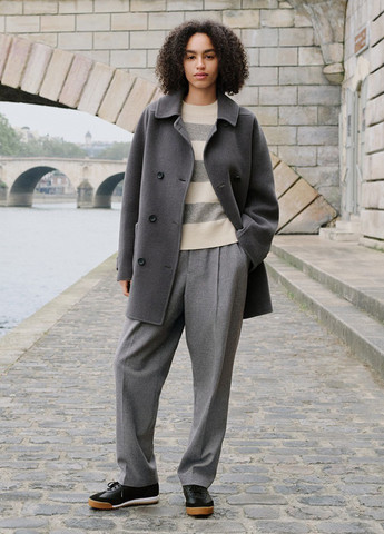 Сіре демісезонне Пальто двобортне Uniqlo