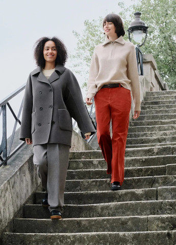 Сіре демісезонне Пальто двобортне Uniqlo