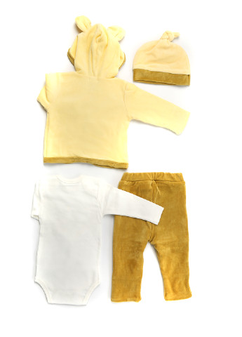 Желтый демисезонный комплект (кофта, боди, брюки, шапка) Фламинго