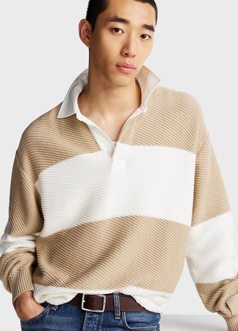 Бежевая футболка-поло для мужчин Tommy Hilfiger в полоску