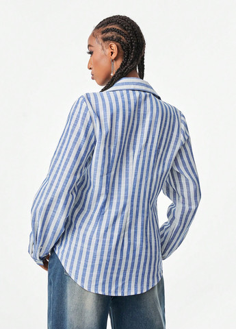 Синяя кэжуал рубашка в полоску SHEIN