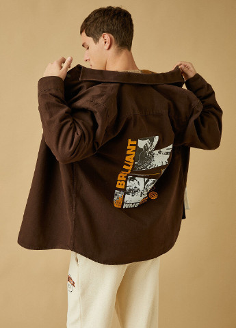 Сорочка KOTON однотонна темно-коричнева кежуал бавовна
