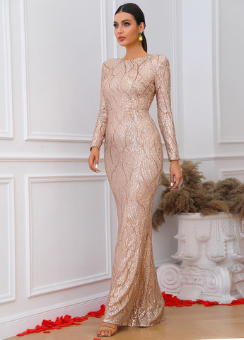 Светло-бежевое вечернее платье с открытой спиной SHEIN однотонное