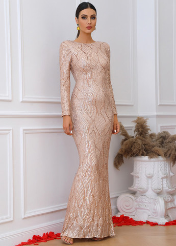 Светло-бежевое вечернее платье с открытой спиной SHEIN однотонное