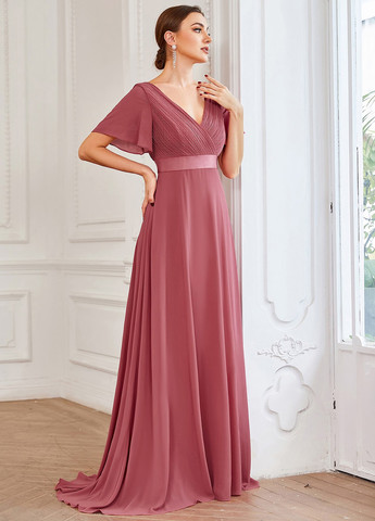 Терракотовое вечернее, праздничный платье на запах, с открытой спиной SHEIN однотонное