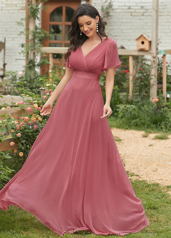 Терракотовое вечернее, праздничный платье на запах, с открытой спиной SHEIN однотонное