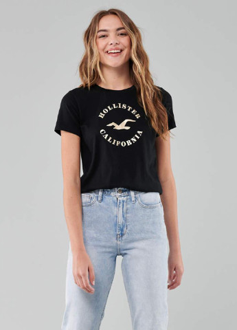 Черная летняя футболка Hollister