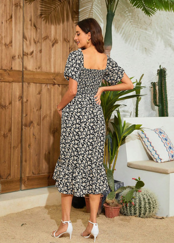 Чорна кежуал сукня для вагітних з відкритими плечима SHEIN з квітковим принтом