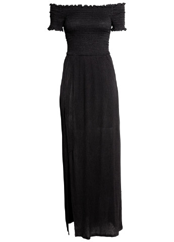 Черное кэжуал платье с открытыми плечами, клеш H&M однотонное