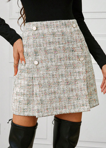 Разноцветная кэжуал с геометрическим узором юбка SHEIN а-силуэта (трапеция)