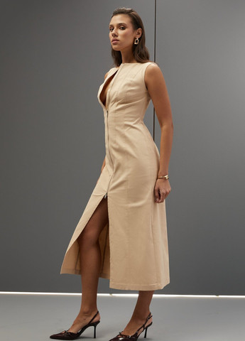 Бежевое кэжуал платье Gepur однотонное