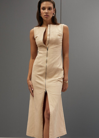 Бежевое кэжуал платье Gepur однотонное