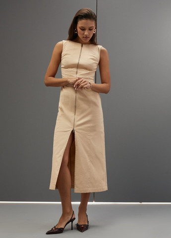 Бежевое кэжуал платье Gepur однотонное