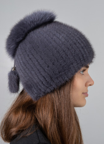 Женская зимняя шапка бини из натурального меха норки с большим помпоном из песца Меховой Стиль шарик (254918347)