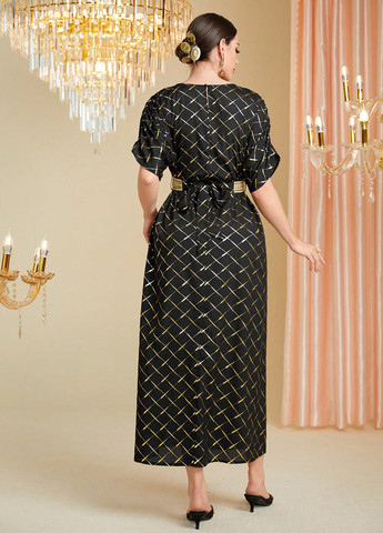 Чорна вечірня сукня кльош SHEIN в клітинку