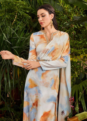 Комбинированное коктейльное платье на запах, со шлейфом SHEIN тай-дай