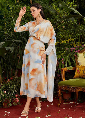 Комбинированное коктейльное платье на запах, со шлейфом SHEIN тай-дай