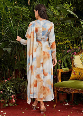 Комбинированное коктейльное платье на запах, со шлейфом SHEIN тай-дай