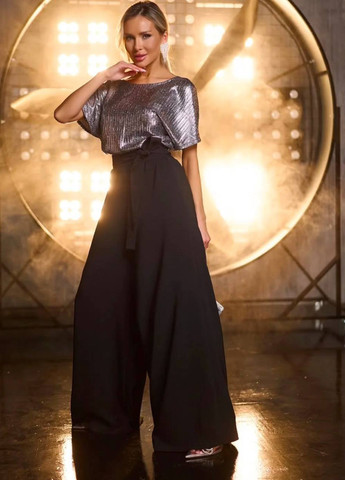 Комбінезон No Brand комбінезон-брюки однотонний чорний вечірній поліестер