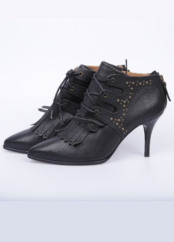 Черные осенние ботильоны Ralph Lauren на высоком каблуке на молнии со шнуровкой, с бахромой, с заклепками