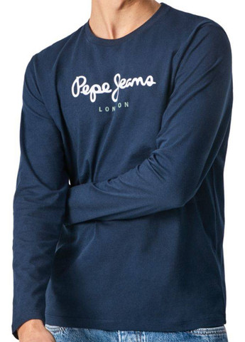 Лонгслів Pepe Jeans London логотип індиго кежуали бавовна, трикотаж