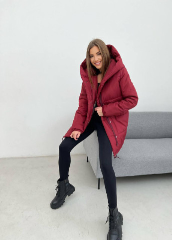 Бордовая женская зимний пуховик плащевка s м l (42 44 46) куртка зимняя демисезонная марсала No Brand