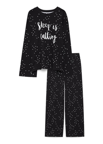 Черно-белая всесезон пижама (лонгслив, брюки) лонгслив + брюки C&A