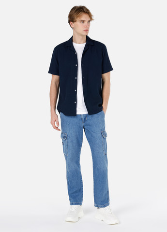 Темно-синяя кэжуал рубашка однотонная Colin's