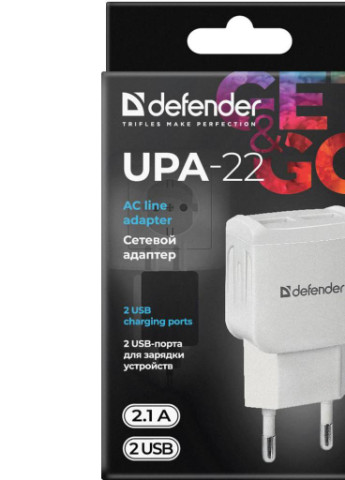 Зарядное устройство UPA-22 white, 2xUSB, 2.1A (83580) Defender (216637324)
