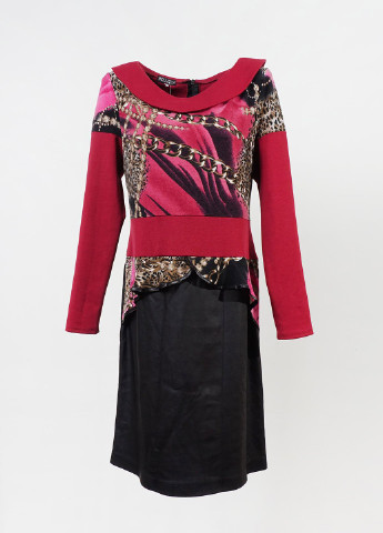 Красное кэжуал платье с длинным рукавом Bellezza с абстрактным узором