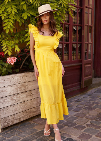 Жовтий повсякденний жовта бавовняна сукня Gepur однотонна