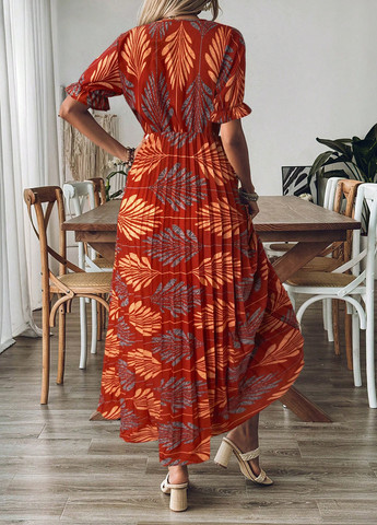 Темно-красное праздничный, вечернее, кэжуал платье а-силуэт, плиссированное SHEIN с рисунком