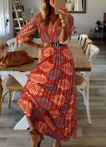 Темно-красное праздничный, вечернее, кэжуал платье а-силуэт, плиссированное SHEIN с рисунком