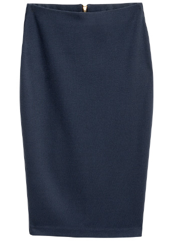 Темно-синяя офисная однотонная юбка H&M миди