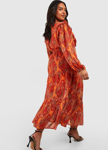 Оранжевое кэжуал платье клеш Boohoo с цветочным принтом