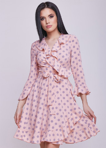 Розовое кэжуал платье ST-Seventeen в горошек