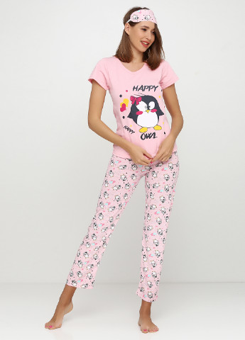 Рожевий демісезонний комплект (футболка, штани, маска для сну) Rinda Pijama