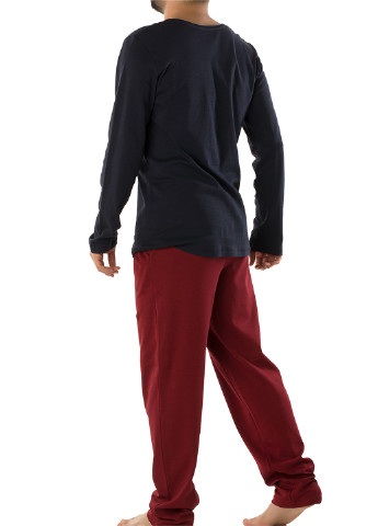 Піжама (кофта, штани) DoReMi кофта + брюки однотонна темно-синя домашня бавовна
