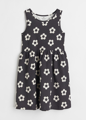 Темно-сіра кежуал сукня кльош H&M з квітковим принтом