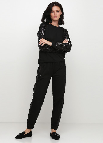 Костюм (свитшот, брюки) F.X Missony однотонный чёрный спортивный хлопок, трикотаж